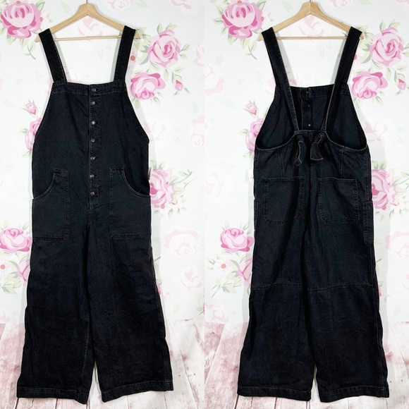 Free People Denim - NEW Free People We The Free Fields of Flowers Wide Leg Black Denim Overalls XL